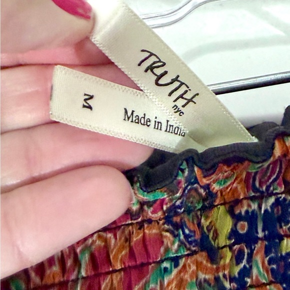 Women’s Strapless Dress Size M Long Maxi Boho Smocked Indie Print Colorful - Picture 3 of 9